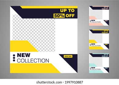 New set of editable minimal banner templates. Suitable for social media posts and web or internet ads. Vector illustration with photo college.