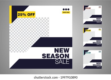 New set of editable minimal banner templates. Suitable for social media posts and web or internet ads. Vector illustration with photo college.