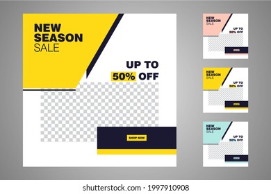 Nuevo conjunto de plantillas de banners mínimas editables. Adecuado para publicaciones en medios sociales y anuncios web o en internet. Ilustración vectorial con colegio fotográfico.