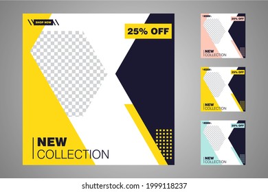 New set of editable minimal banner templates. Suitable for social media posts and web or internet ads. Vector illustration with photo college.
