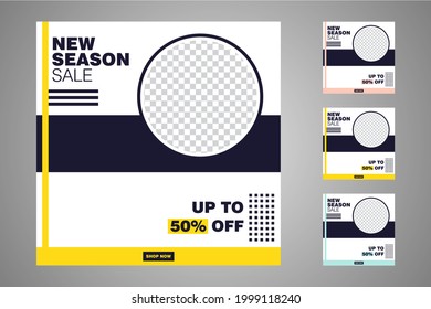 New set of editable minimal banner templates. Suitable for social media posts and web or internet ads. Vector illustration with photo college.