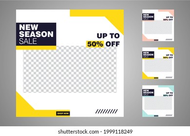 New set of editable minimal banner templates. Suitable for social media posts and web or internet ads. Vector illustration with photo college.