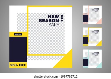 Nuevo conjunto de plantillas de banners mínimas editables. Adecuado para publicaciones en medios sociales y anuncios web o en internet. Ilustración vectorial con colegio fotográfico.