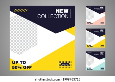 New set of editable minimal banner templates. Suitable for social media posts and web or internet ads. Vector illustration with photo college.