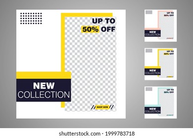 New set of editable minimal banner templates. Suitable for social media posts and web or internet ads. Vector illustration with photo college.