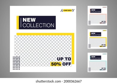New set of editable minimal banner templates. Suitable for social media posts and web or internet ads. Vector illustration with photo college.