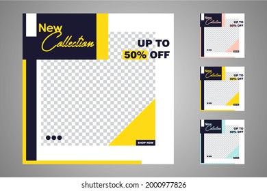 Nuevo conjunto de plantillas de banners mínimas editables. Adecuado para publicaciones en medios sociales y anuncios web o en internet. Ilustración vectorial con colegio fotográfico.