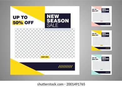 New set of editable minimal banner templates. Suitable for social media posts and web or internet ads. Vector illustration with photo college.