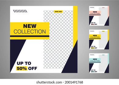 New set of editable minimal banner templates. Suitable for social media posts and web or internet ads. Vector illustration with photo college.