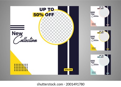 New set of editable minimal banner templates. Suitable for social media posts and web or internet ads. Vector illustration with photo college.