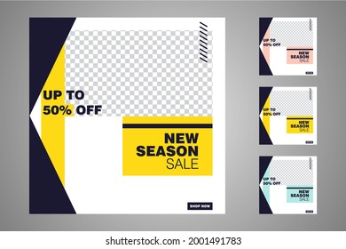 New set of editable minimal banner templates. Suitable for social media posts and web or internet ads. Vector illustration with photo college.