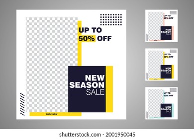 New set of editable minimal banner templates. Suitable for social media posts and web or internet ads. Vector illustration with photo college.