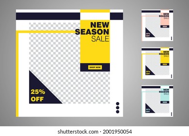 New set of editable minimal banner templates. Suitable for social media posts and web or internet ads. Vector illustration with photo college.