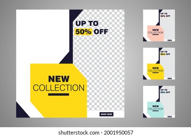 New set of editable minimal banner templates. Suitable for social media posts and web or internet ads. Vector illustration with photo college.