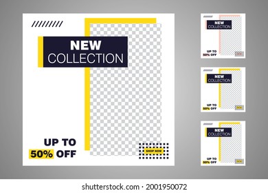 New set of editable minimal banner templates. Suitable for social media posts and web or internet ads. Vector illustration with photo college.