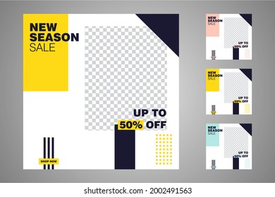 New set of editable minimal banner templates. Suitable for social media posts and web or internet ads. Vector illustration with photo college.