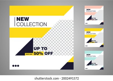 New set of editable minimal banner templates. Suitable for social media posts and web or internet ads. Vector illustration with photo college.