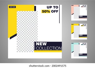 New set of editable minimal banner templates. Suitable for social media posts and web or internet ads. Vector illustration with photo college.