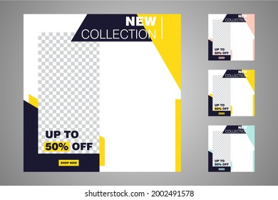 New set of editable minimal banner templates. Suitable for social media posts and web or internet ads. Vector illustration with photo college.