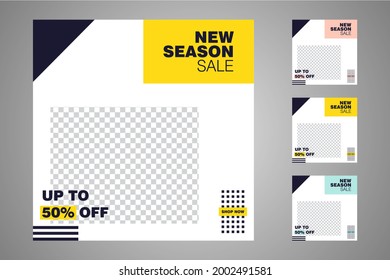 New set of editable minimal banner templates. Suitable for social media posts and web or internet ads. Vector illustration with photo college.