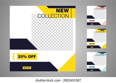 New set of editable minimal banner templates. Suitable for social media posts and web or internet ads. Vector illustration with photo college.