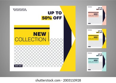 New set of editable minimal banner templates. Suitable for social media posts and web or internet ads. Vector illustration with photo college.