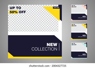 New set of editable minimal banner templates. Suitable for social media posts and web or internet ads. Vector illustration with photo college.
