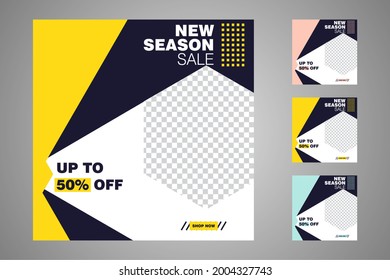 New set of editable minimal banner templates. Suitable for social media posts and web or internet ads. Vector illustration with photo college.
