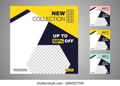 New set of editable minimal banner templates. Suitable for social media posts and web or internet ads. Vector illustration with photo college.