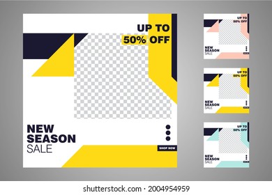 New set of editable minimal banner templates. Suitable for social media posts and web or internet ads. Vector illustration with photo college.