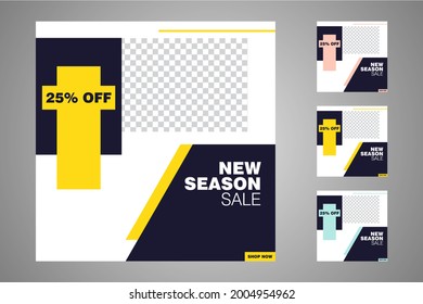 Nuevo conjunto de plantillas de banners mínimas editables. Adecuado para publicaciones en medios sociales y anuncios web o en internet. Ilustración vectorial con colegio fotográfico.