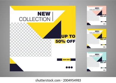 New set of editable minimal banner templates. Suitable for social media posts and web or internet ads. Vector illustration with photo college.