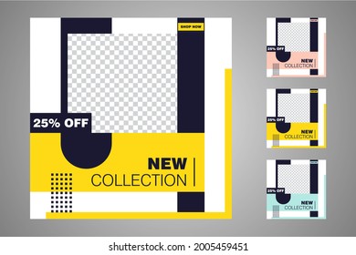 New set of editable minimal banner templates. Suitable for social media posts and web or internet ads. Vector illustration with photo college.