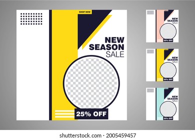 Nuevo conjunto de plantillas de banners mínimas editables. Adecuado para publicaciones en medios sociales y anuncios web o en internet. Ilustración vectorial con colegio fotográfico.