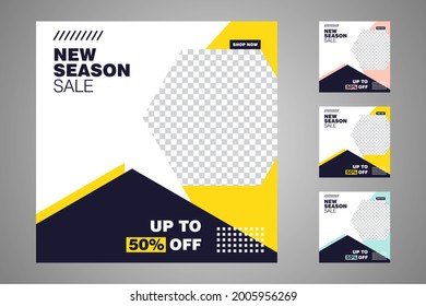 New set of editable minimal banner templates. Suitable for social media posts and web or internet ads. Vector illustration with photo college.