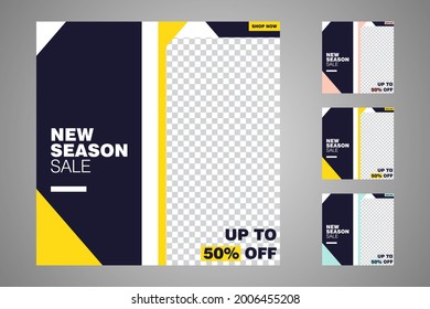 New set of editable minimal banner templates. Suitable for social media posts and web or internet ads. Vector illustration with photo college.