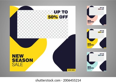 New set of editable minimal banner templates. Suitable for social media posts and web or internet ads. Vector illustration with photo college.