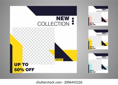 New set of editable minimal banner templates. Suitable for social media posts and web or internet ads. Vector illustration with photo college.