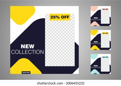 New set of editable minimal banner templates. Suitable for social media posts and web or internet ads. Vector illustration with photo college.