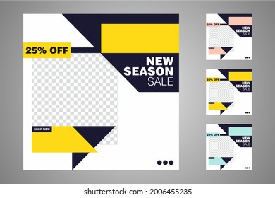 New set of editable minimal banner templates. Suitable for social media posts and web or internet ads. Vector illustration with photo college.