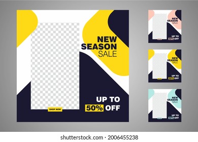 New set of editable minimal banner templates. Suitable for social media posts and web or internet ads. Vector illustration with photo college.
