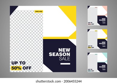 New set of editable minimal banner templates. Suitable for social media posts and web or internet ads. Vector illustration with photo college.