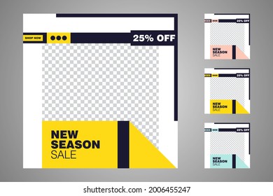 Nuevo conjunto de plantillas de banners mínimas editables. Adecuado para publicaciones en medios sociales y anuncios web o en internet. Ilustración vectorial con colegio fotográfico.