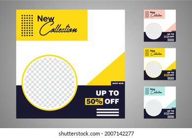 New set of editable minimal banner templates. Suitable for social media posts and web or internet ads. Vector illustration with photo college.