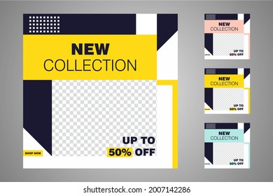 New set of editable minimal banner templates. Suitable for social media posts and web or internet ads. Vector illustration with photo college.