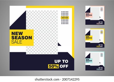 New set of editable minimal banner templates. Suitable for social media posts and web or internet ads. Vector illustration with photo college.