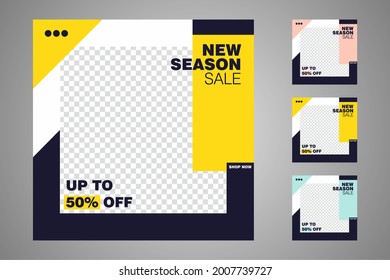 New set of editable minimal banner templates. Suitable for social media posts and web or internet ads. Vector illustration with photo college.