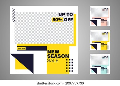 New set of editable minimal banner templates. Suitable for social media posts and web or internet ads. Vector illustration with photo college.