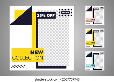 New set of editable minimal banner templates. Suitable for social media posts and web or internet ads. Vector illustration with photo college.