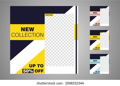 New set of editable minimal banner templates. Suitable for social media posts and web or internet ads. Vector illustration with photo college.